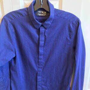 Topman mens blue button shirt long sleeve sz s. Blue with tiny white pin dots.